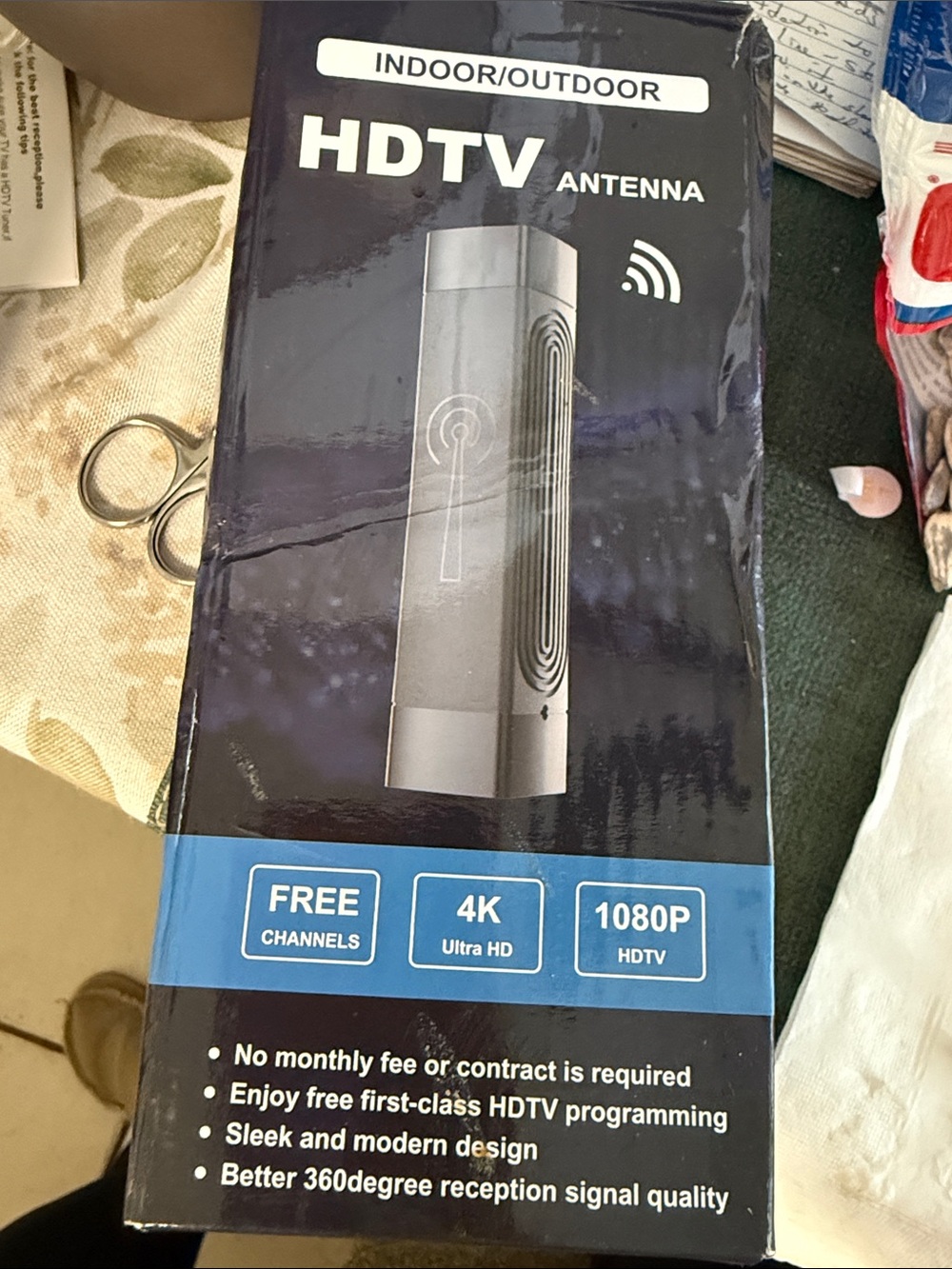 Indoor/Outdoor HDTV Antenna - Sleek Black Reception Booster